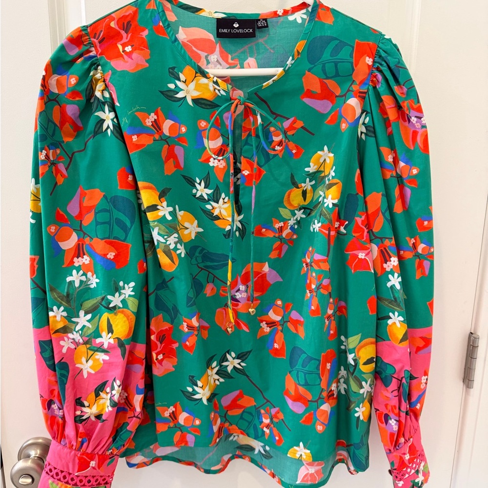 Vibrant Floral Blouse with Tie Neck